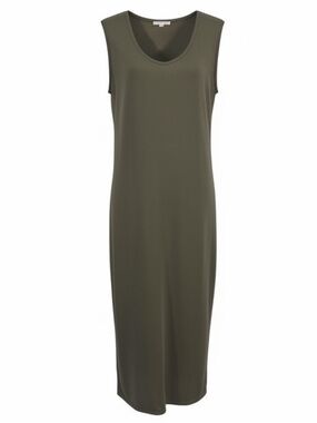 Garnet Hill Dark Olive Maxi Sleeveless Stretchy Tee Shirt Dress Womens size M